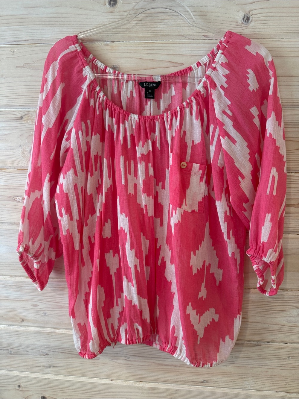 J. Crew Coral-Pink and Cream Ikat Peasant Blouse